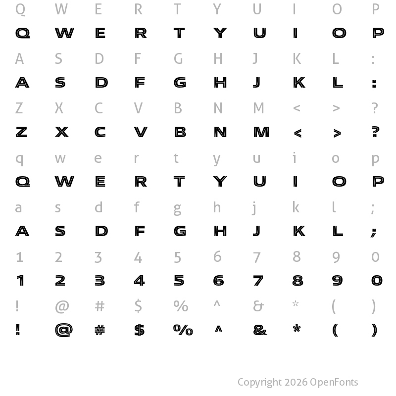 Character Map of Allumi Std Extended Inline Black 72 A