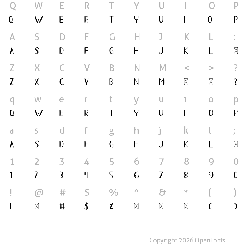 Character Map of Allure Of The Sun Regular
