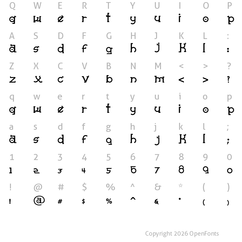 Character Map of Almost Sanskrit taj Bold