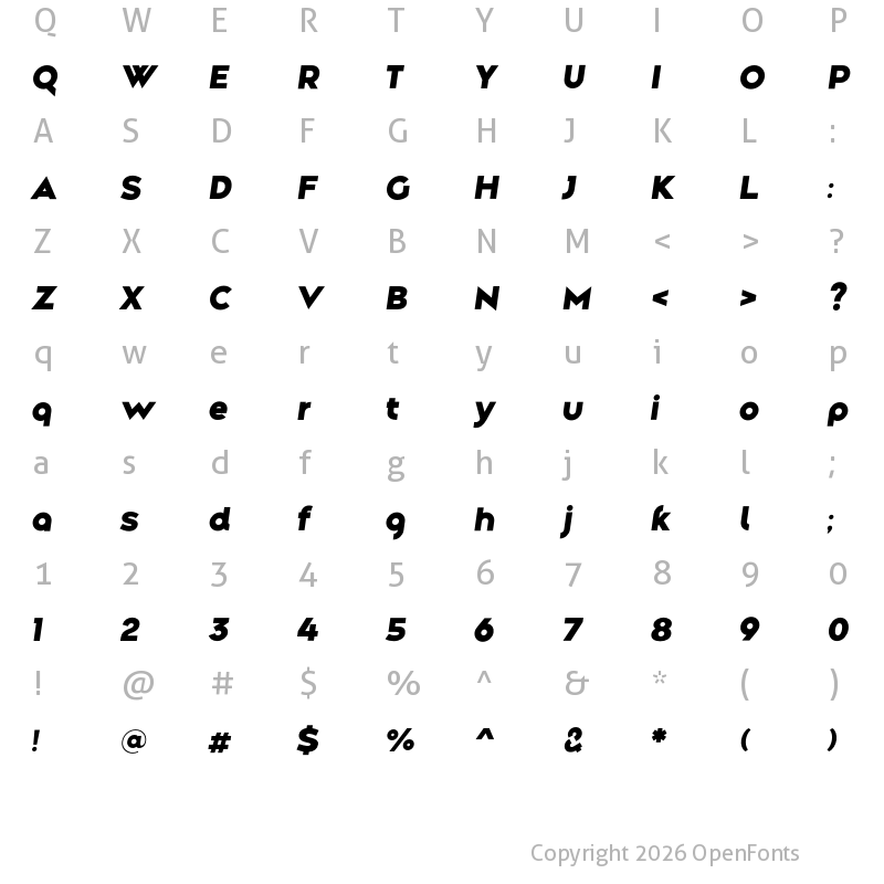 Character Map of Along Sans s2 BlackItalic