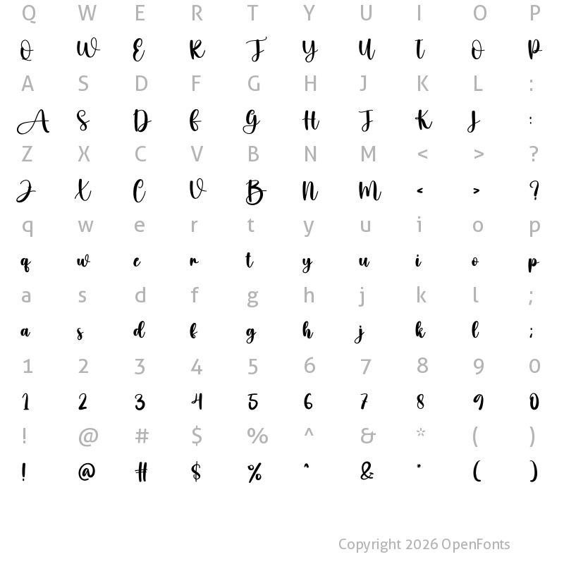 Character Map of Alove Regular