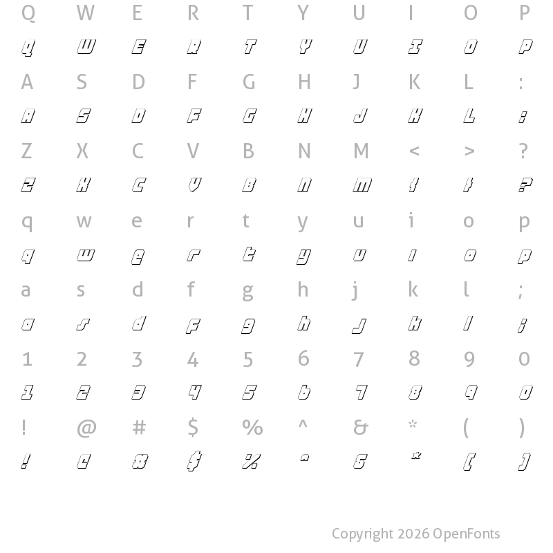 Character Map of Alpha Taurus 3D Italic 3D Italic