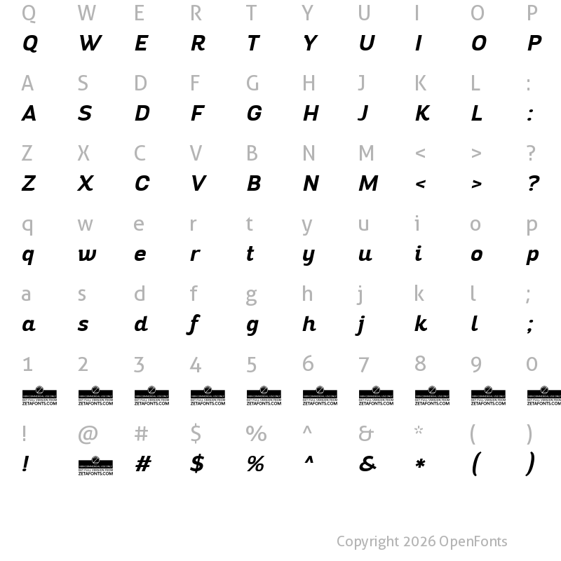 Character Map of Altair Bold Italic