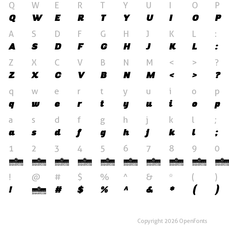 Character Map of Altair Ultra Italic