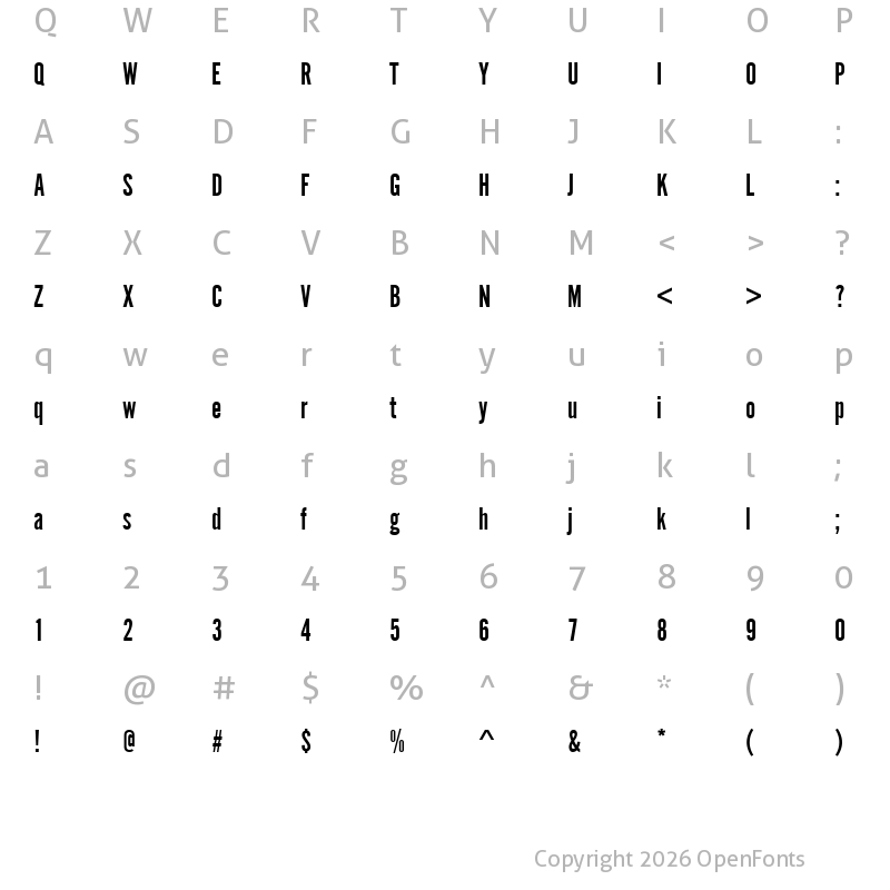 Character Map of AlternateGotNo1DW05-Regular Regular