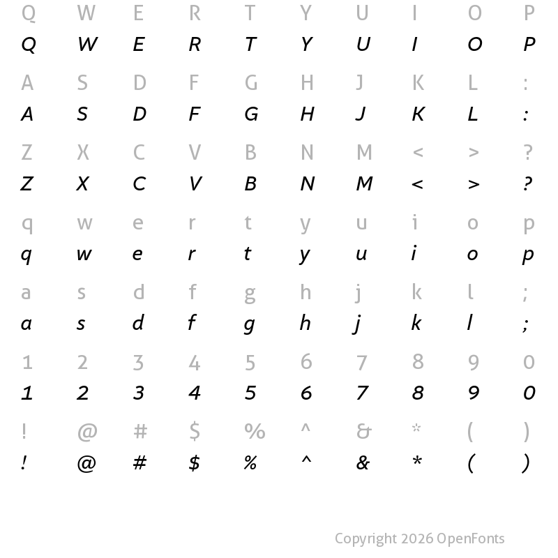 Character Map of Altivo Italic
