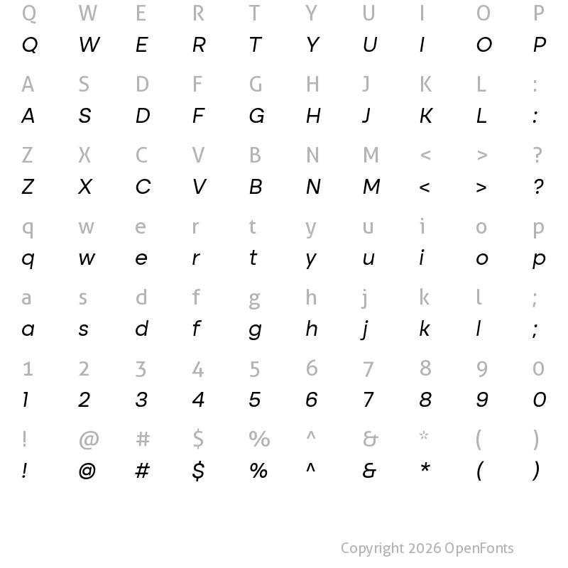 Character Map of Altone Trial Altone Trial Oblique