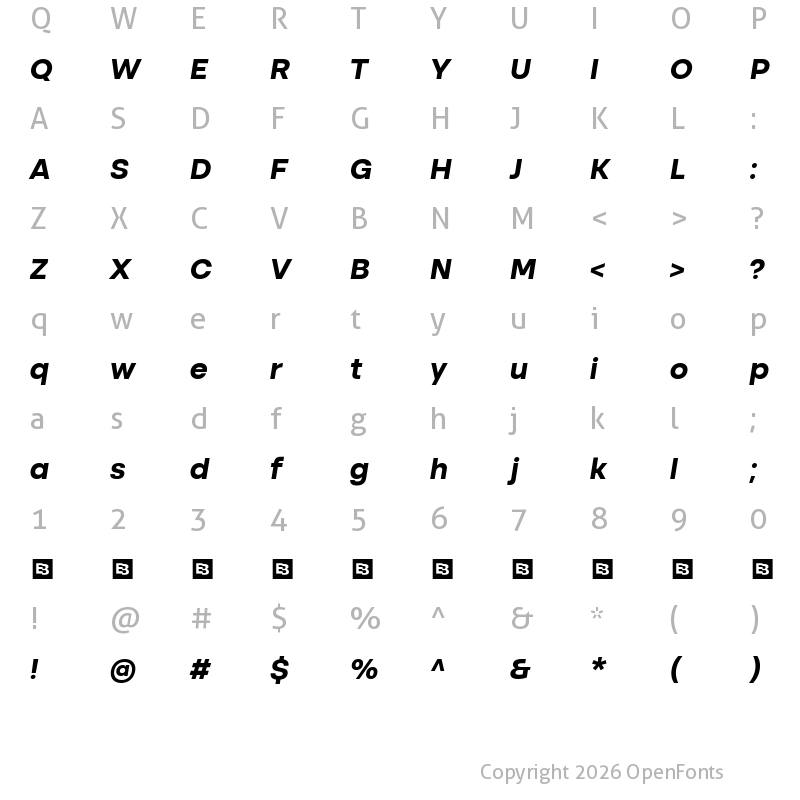 Character Map of Altone Trial Bold Oblique