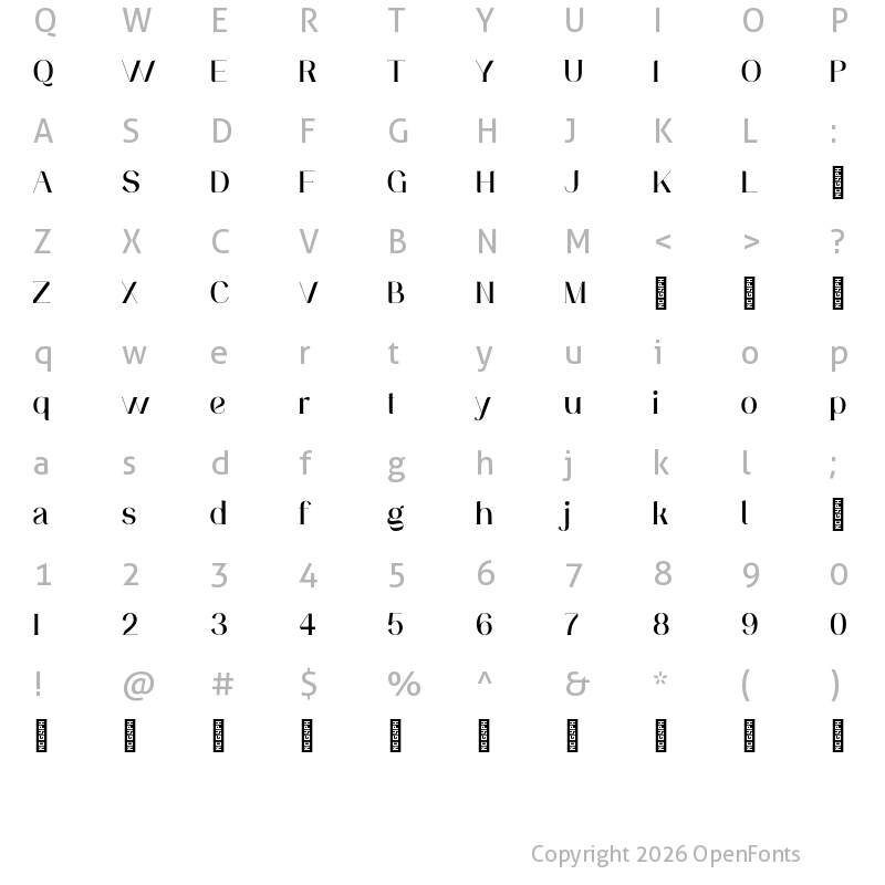 Character Map of Aluniea Personal Use Regular