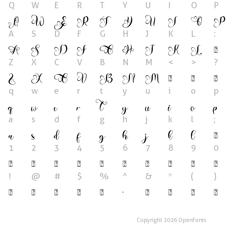 Character Map of Amalia Valentine Regular