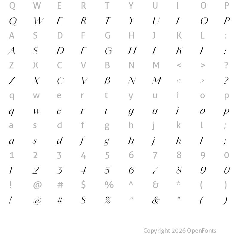 Character Map of Amandine Italic