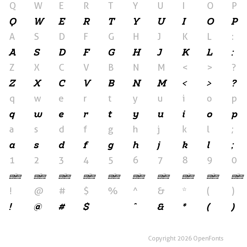 Character Map of Amazing Slab Trial Bold Italic