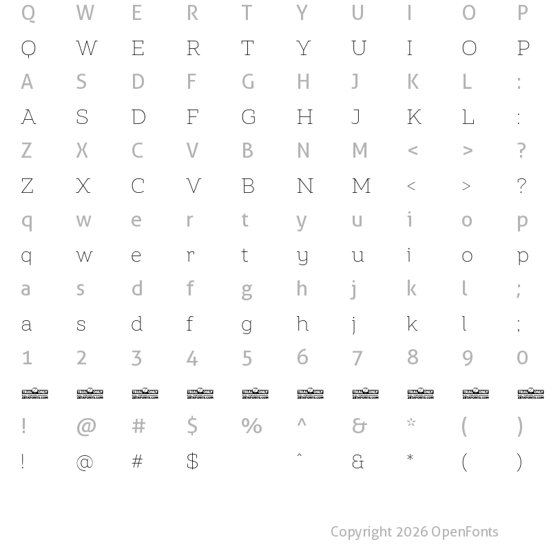 Character Map of Amazing Slab Trial Extralight