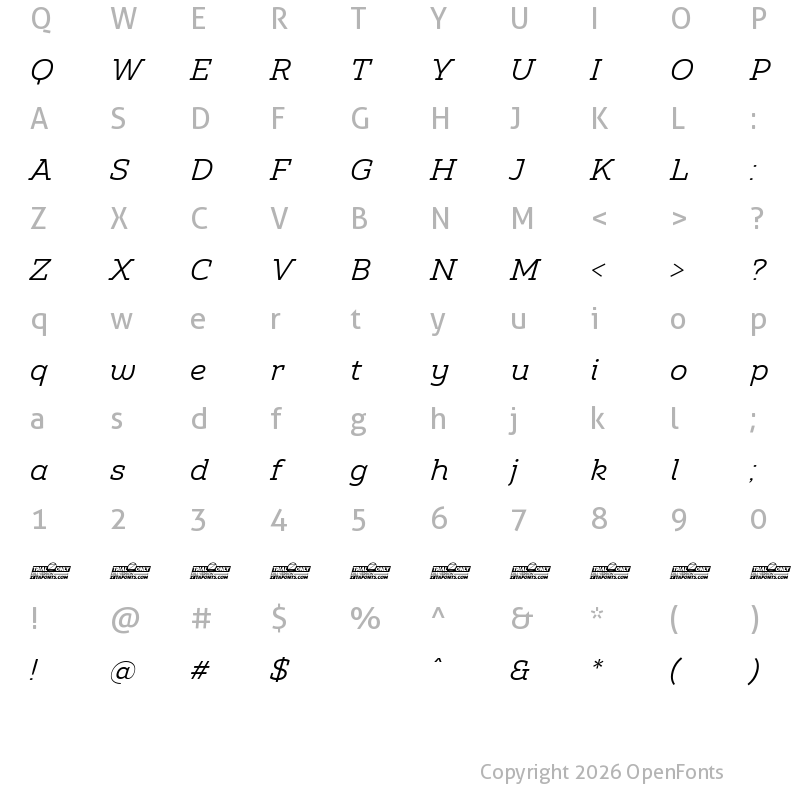 Character Map of Amazing Slab Trial Italic