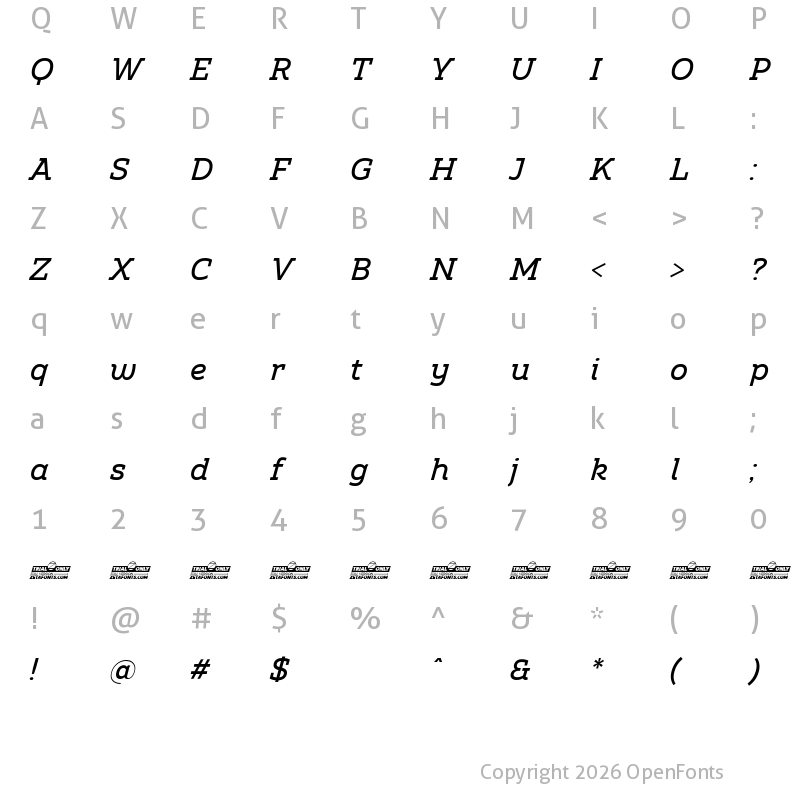 Character Map of Amazing Slab Trial Medium Italic