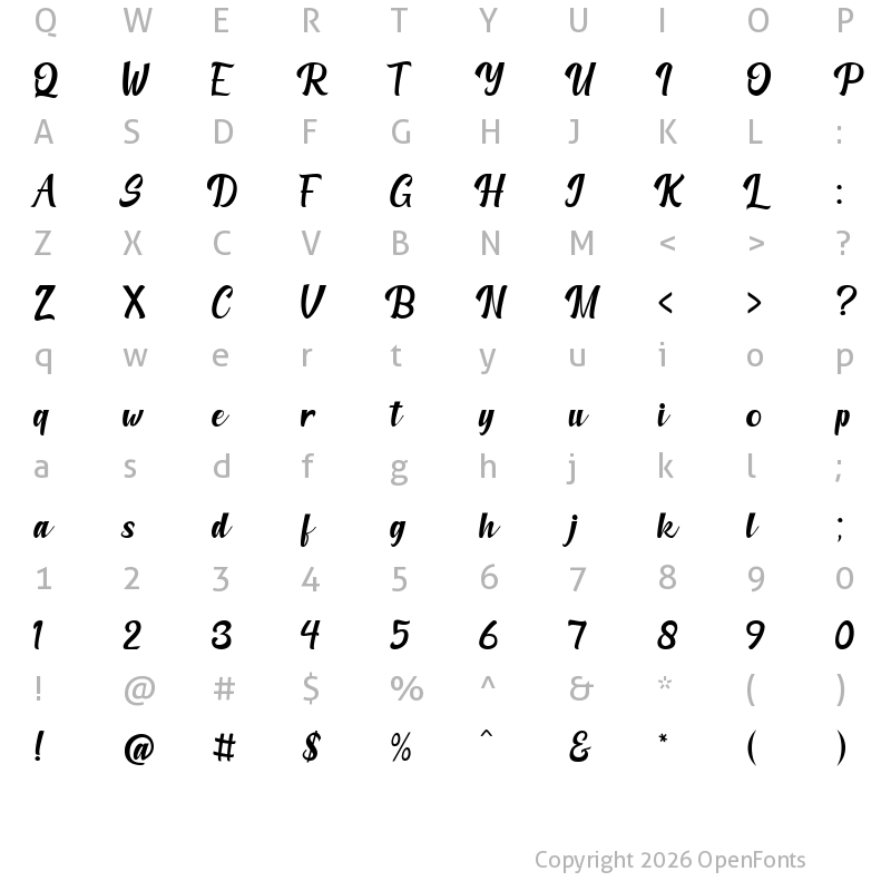 Character Map of Amberllee Regular