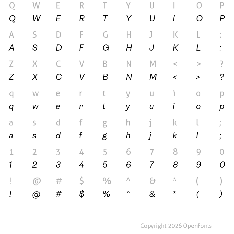 Character Map of Ambit Italic