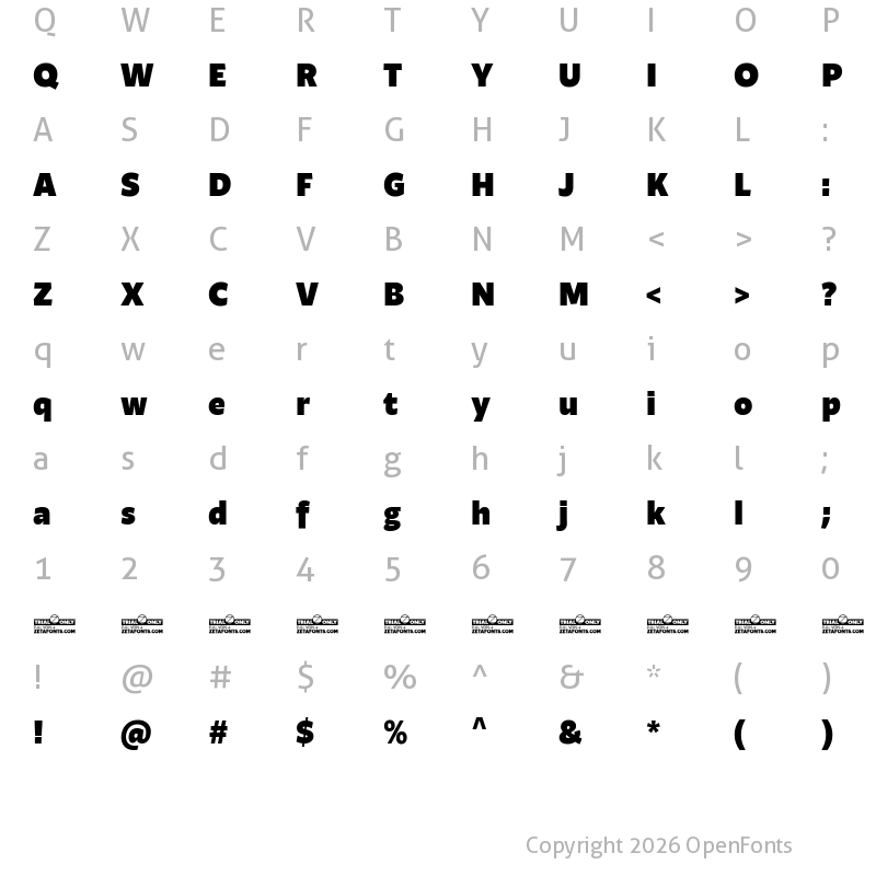 Character Map of Ambra Sans Text Trial Black