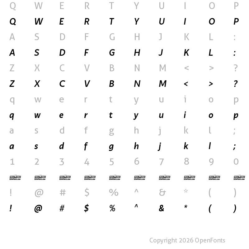 Character Map of Ambra Sans Text Trial Medium Italic