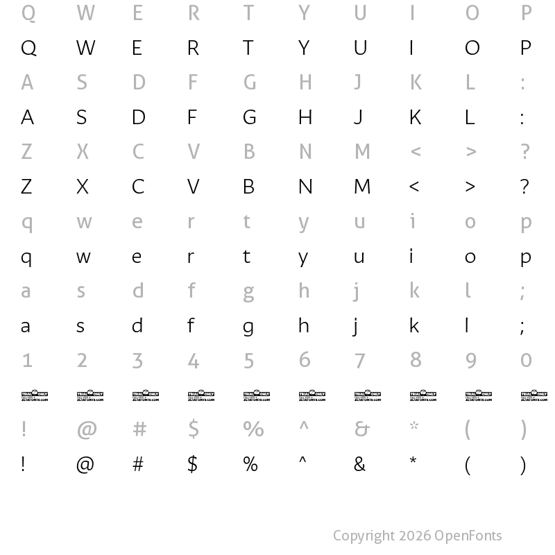 Character Map of Ambra Sans Trial Book