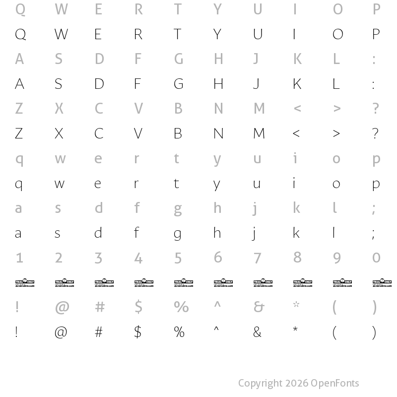 Character Map of Ambra Sans Trial Light