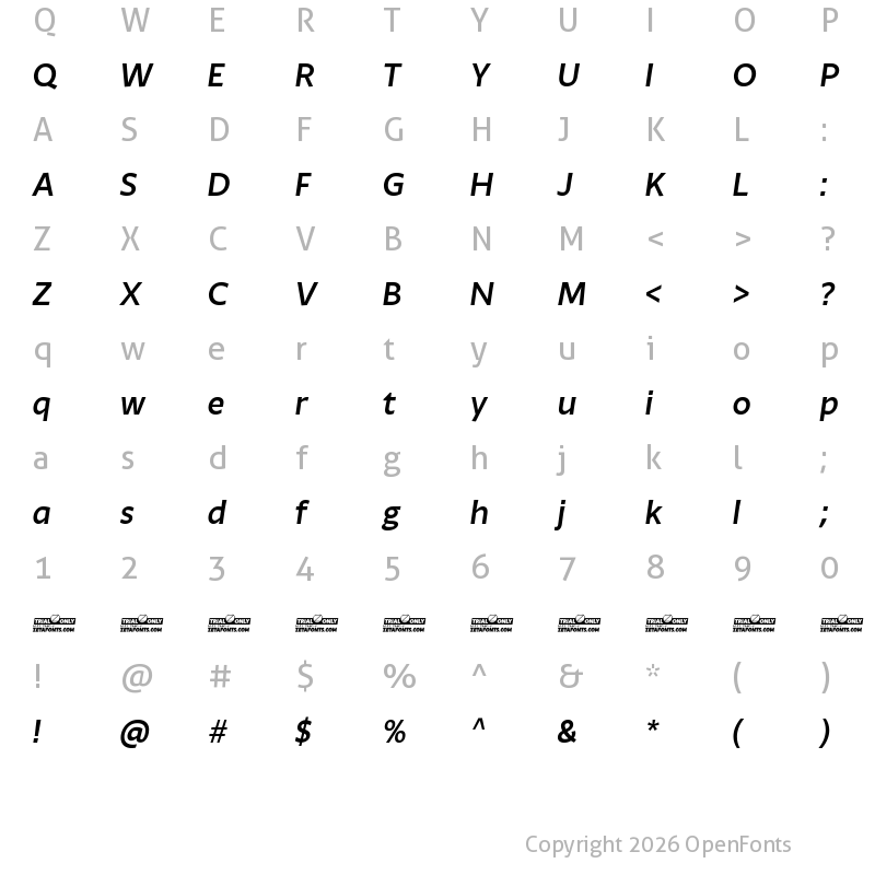 Character Map of Ambra Sans Trial Medium Italic