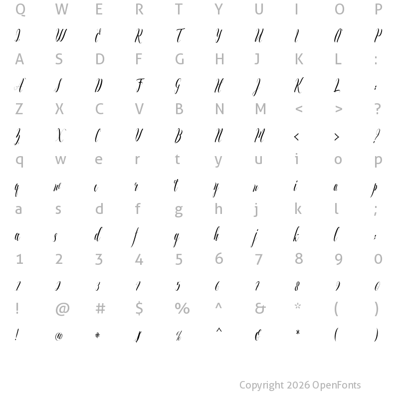 Character Map of Amelia diana Regular