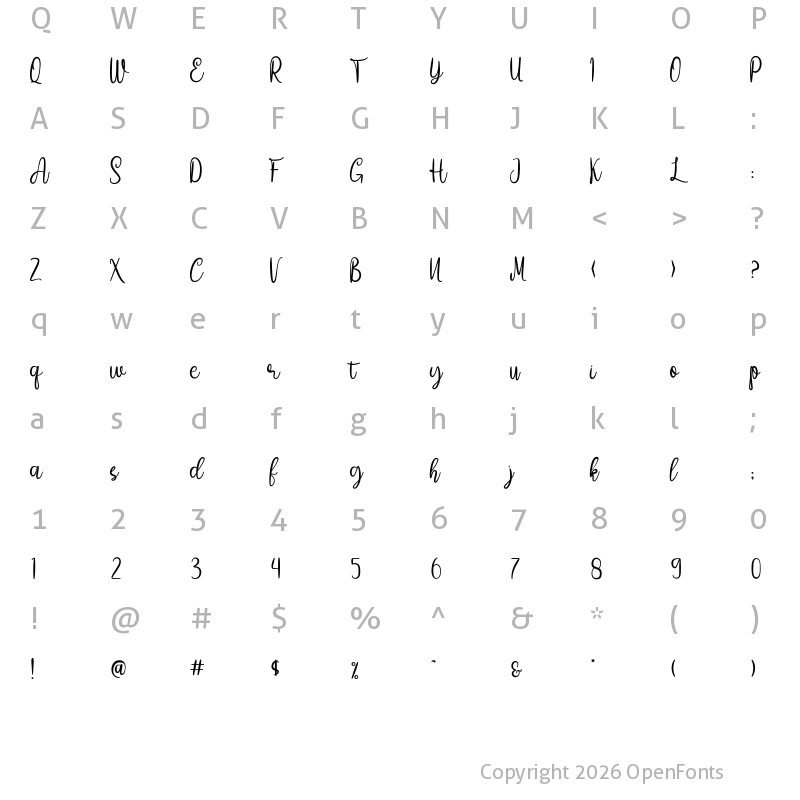 Character Map of Amelia Sani Regular