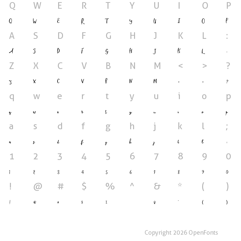 Character Map of Amelina Script font duo Regular