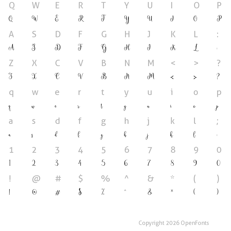 Character Map of Ameline Regular