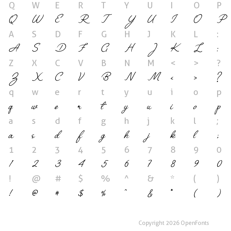 Character Map of Amellia Regular