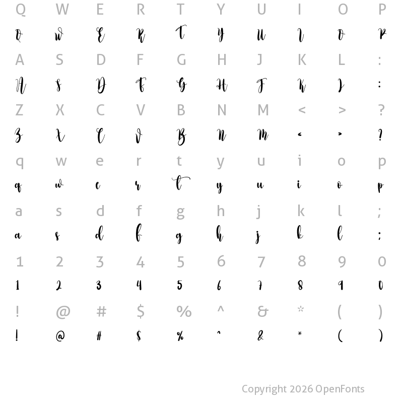 Character Map of Amellinda Regular