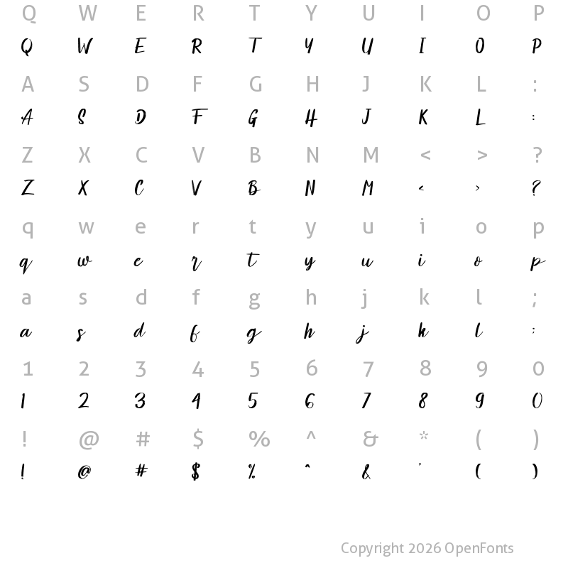 Character Map of Amelliz Regular