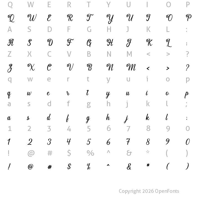 Character Map of Amellya Regular