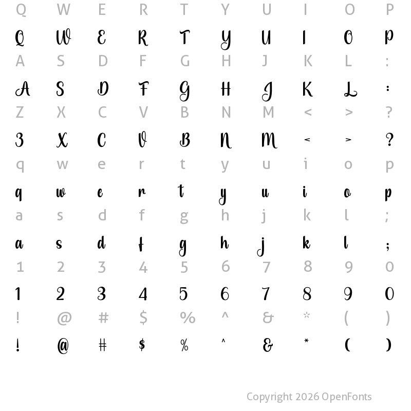 Character Map of Amelyan Regular