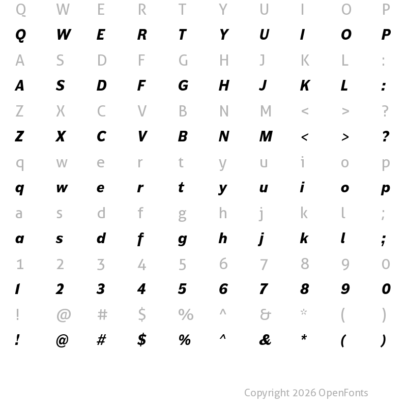 Character Map of Americane Bold Italic