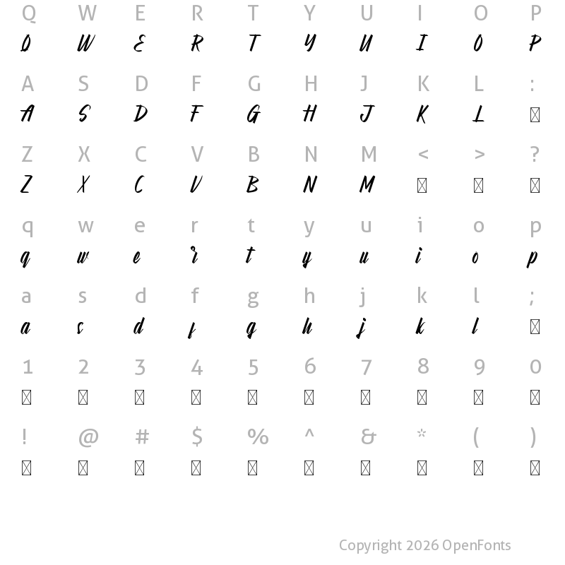 Character Map of Amerilatte Demo Regular