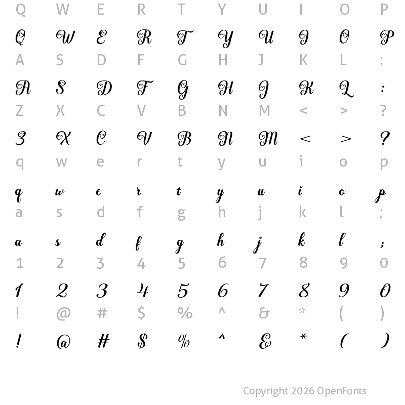 Character Map of Amestina Regular