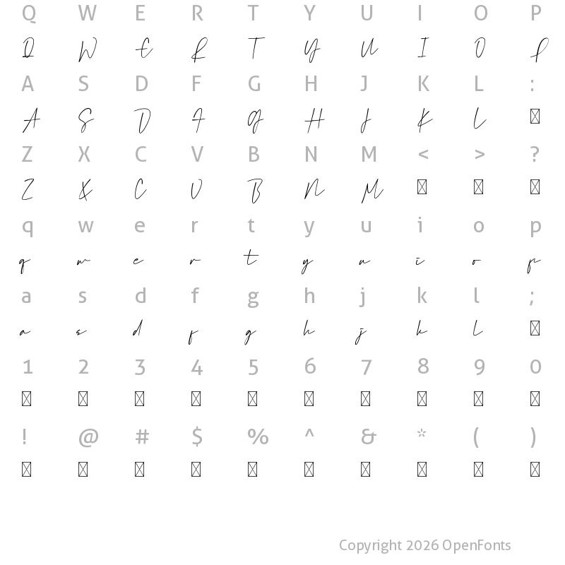 Character Map of Ami Hollan DEMO Regular