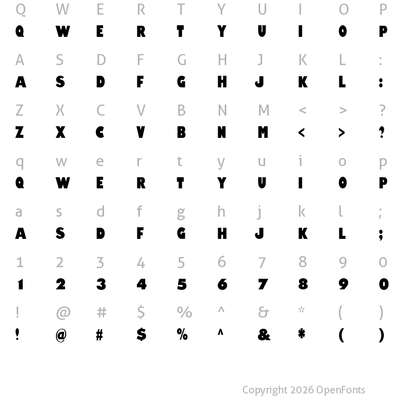 Character Map of Amity Jack Regular