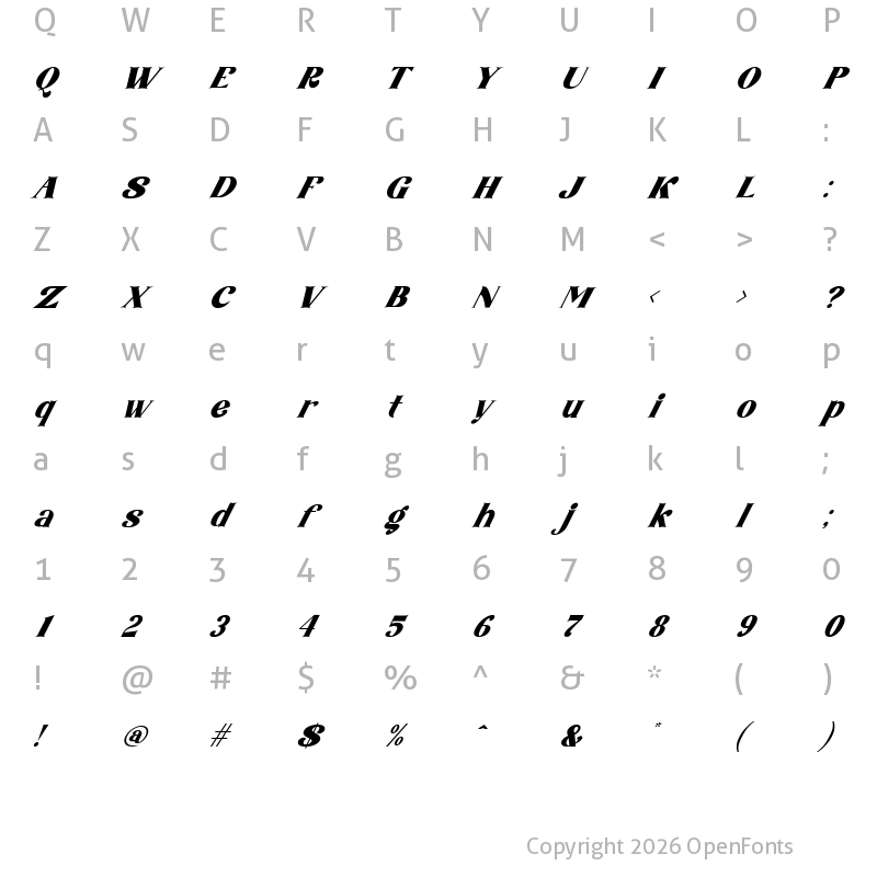 Character Map of Amore Kiena Italic