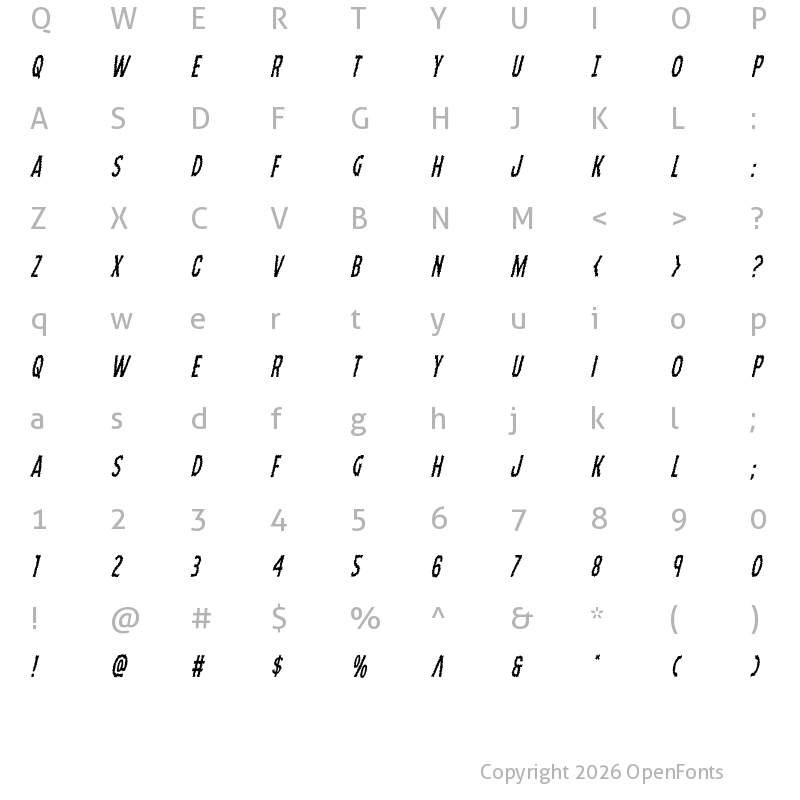 Character Map of Ampire Condensed Italic Condensed Italic