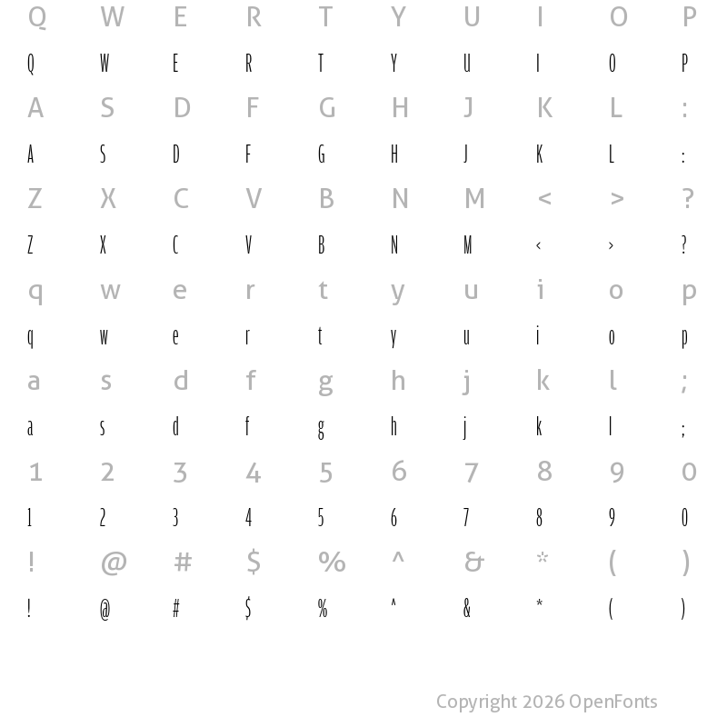 Character Map of Amplitude Extra Compressed Light