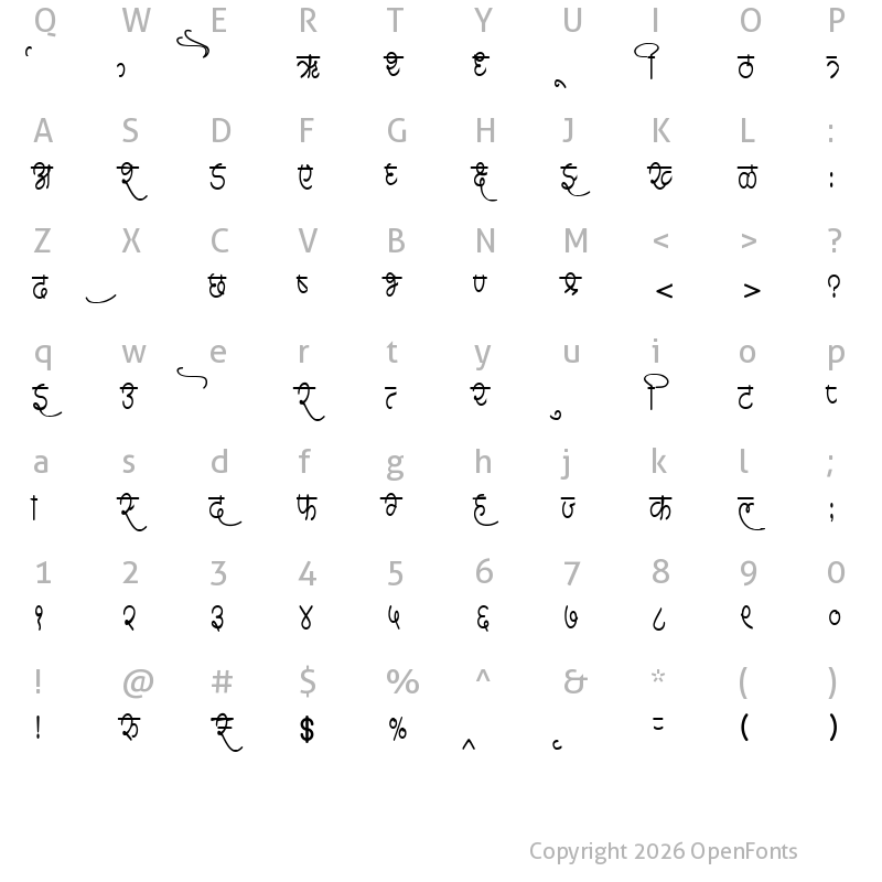 Character Map of AMS Shloka Regular