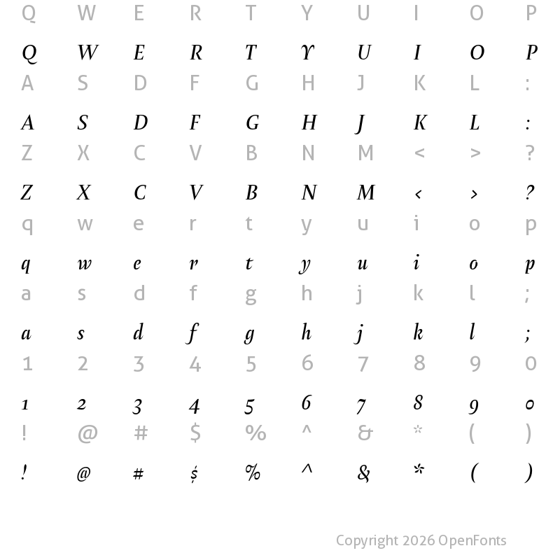 Character Map of Amster Regular Italic