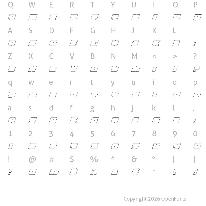 Character Map of Anakefka Outline Italic Italic