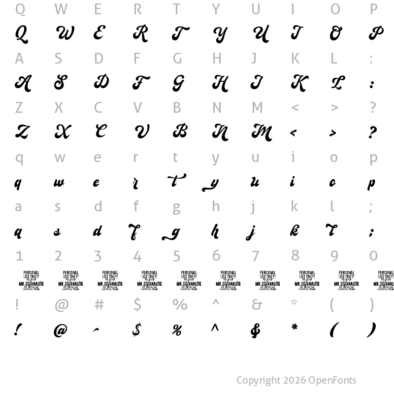 Character Map of Analog Script PERSONAL USE Personal