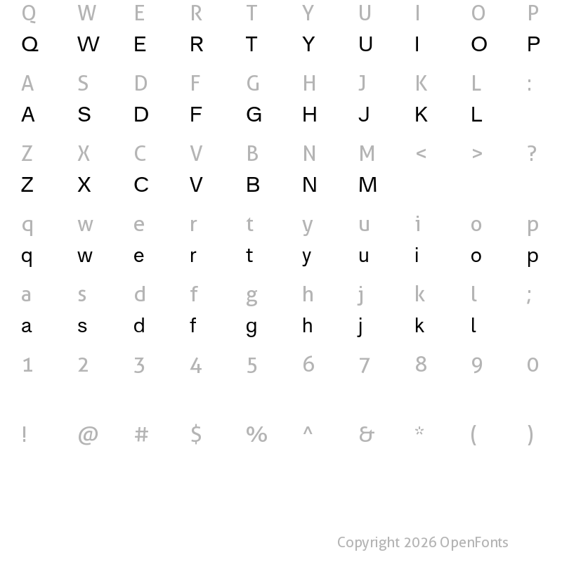 Character Map of Analogue Reduced 55 Regular