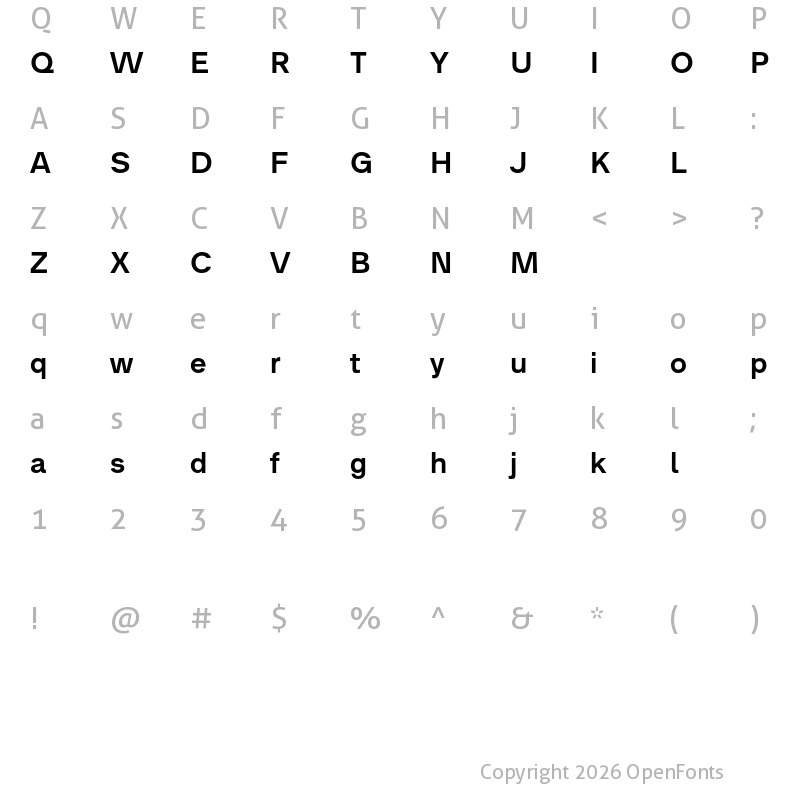 Character Map of Analogue Reduced 65 Medium