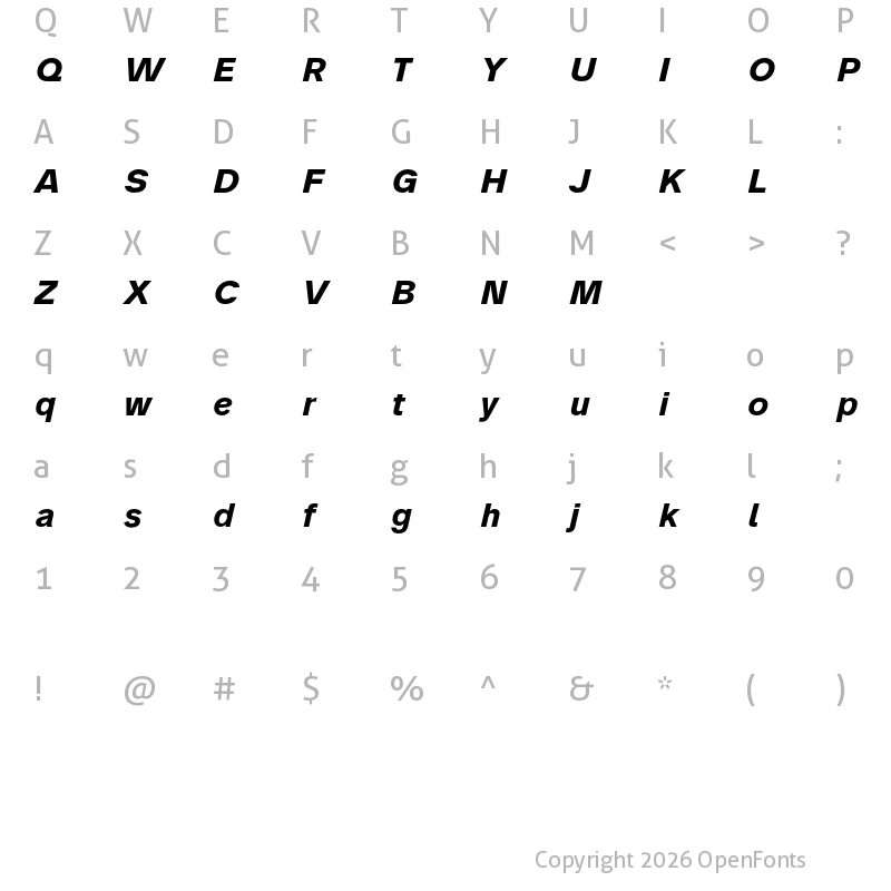 Character Map of Analogue Reduced 76 Bold Oblique